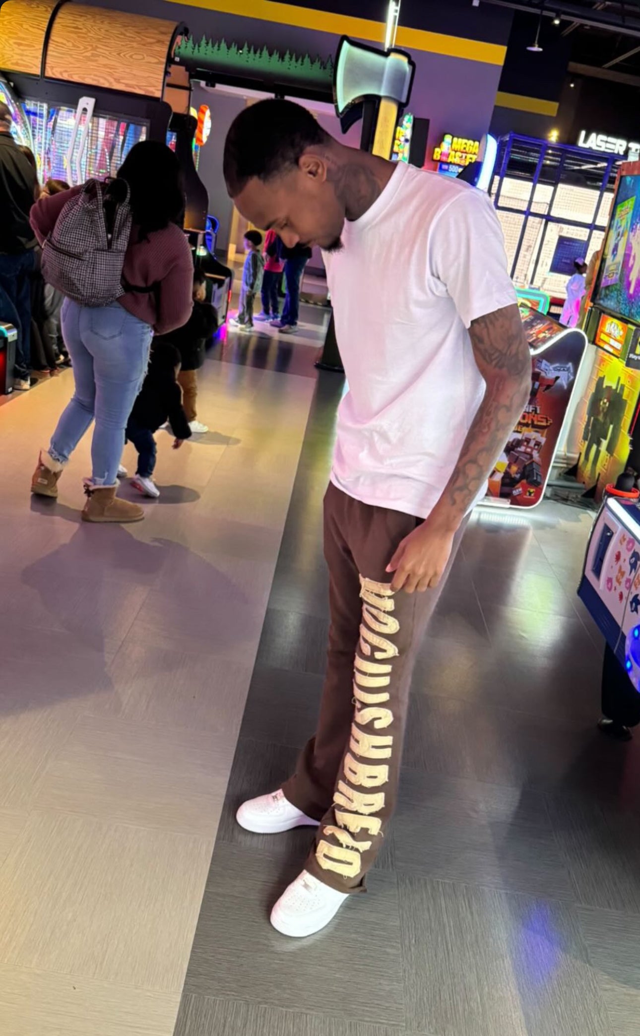 Flared Sweats-Brown/Cream