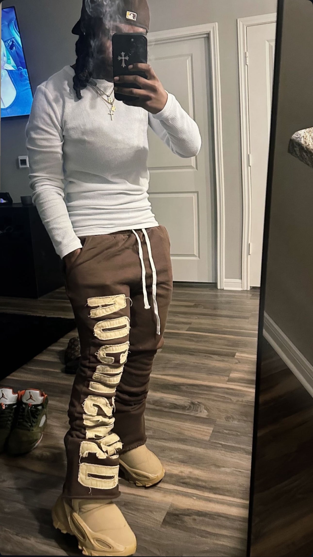 Flared Sweats-Brown/Cream