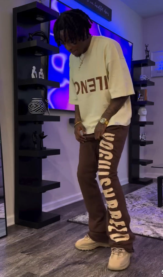 Flared Sweats-Brown/Cream