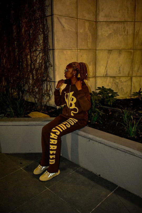 Flared Sweats-Brown/Cream