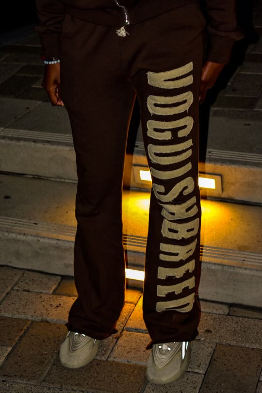 Flared Sweats-Brown/Cream